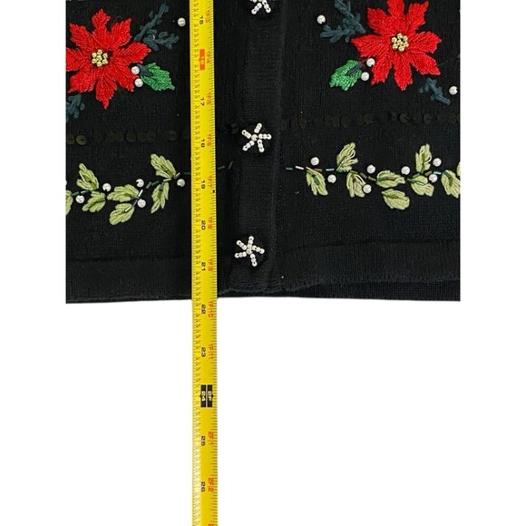 VTG Christmas Cardigan Sweater Medium Jason Maxwell Beaded Snowflakes Poinsettia - Picture 6 of 13
